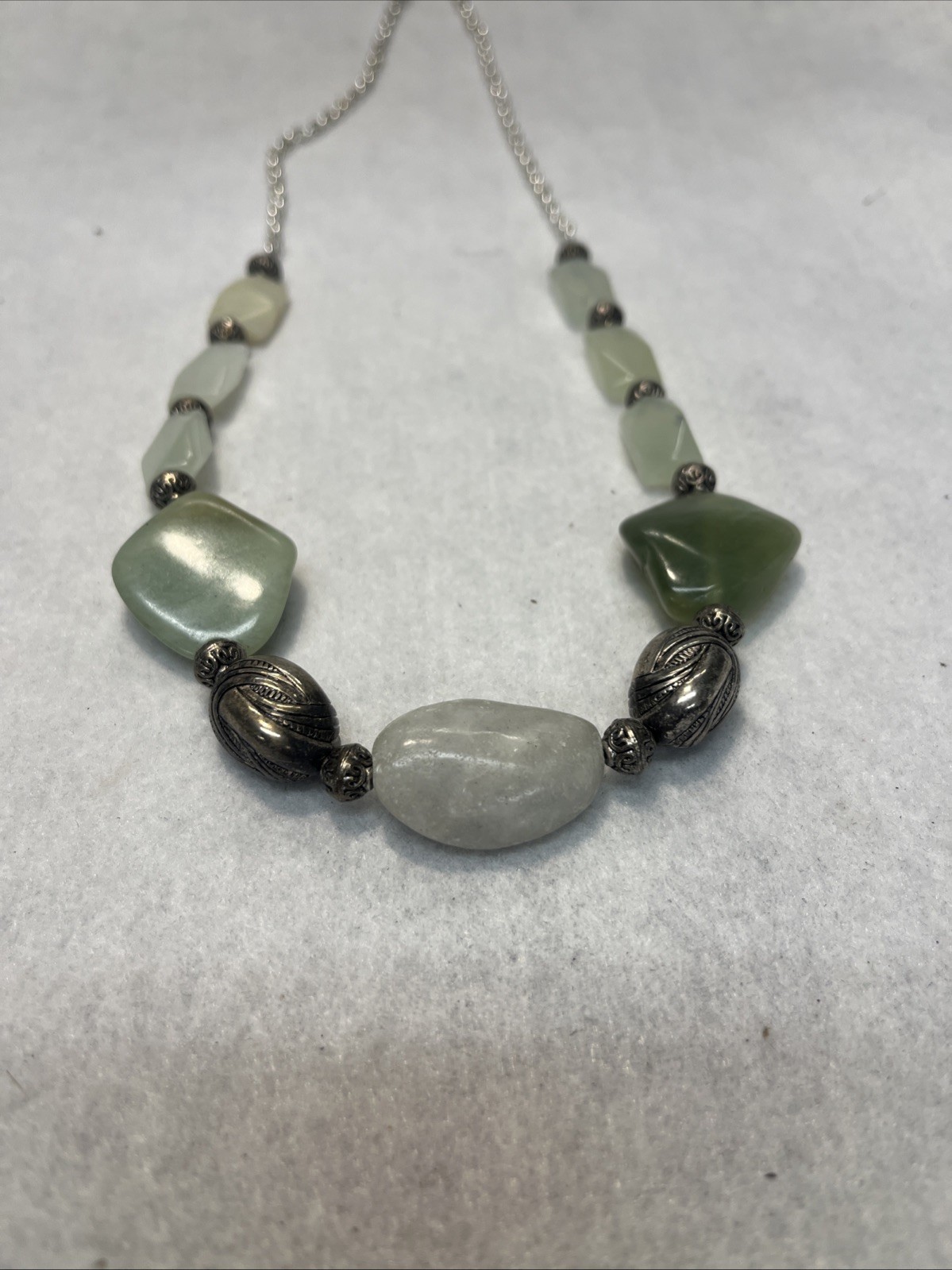 Vintage Semi Precious Large Faceted Moss Agate Stones & Agate Necklace