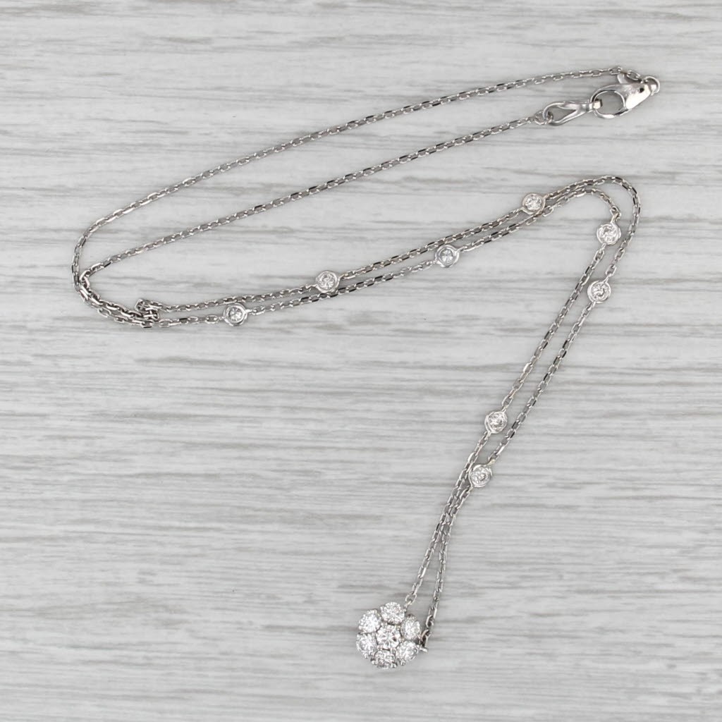 0.45ctw Diamonds by the Yard Flower Pendant Station Necklace 14k White Gold 18″