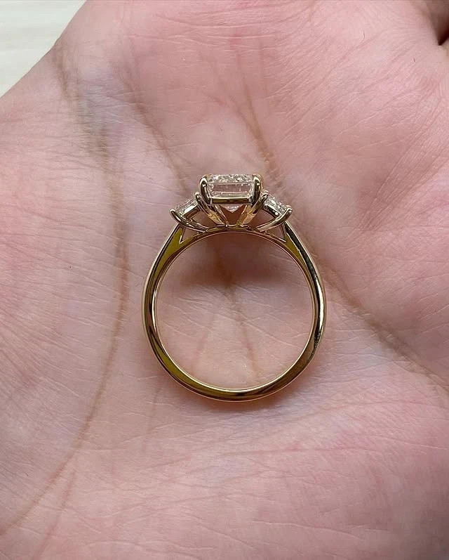 Wedding Ring 6.50 Ct Real Emerald Cut Lab Grown Diamond in Solid 18K Yellow Gold