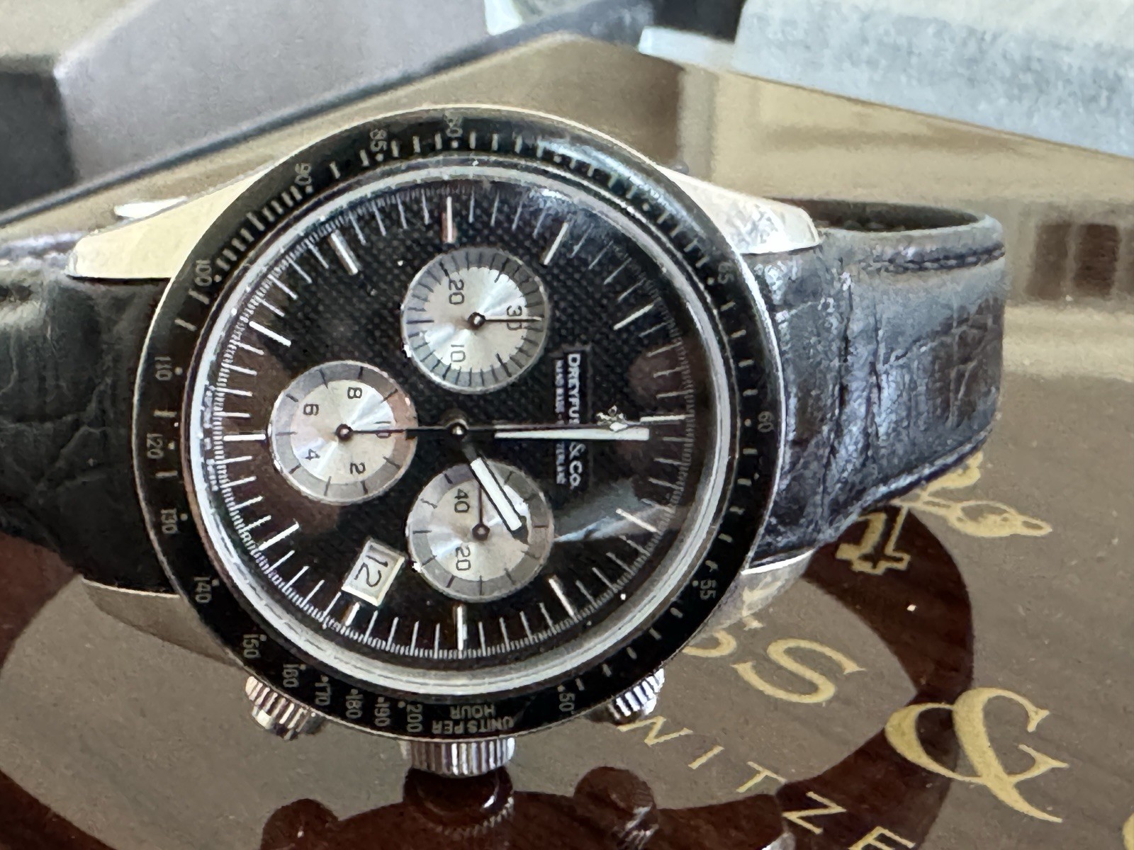 DREYFUSS CO 1853 # 2355 CHRONOGRAPH WATCH MEN QUARTZ 40mm new battery With Box