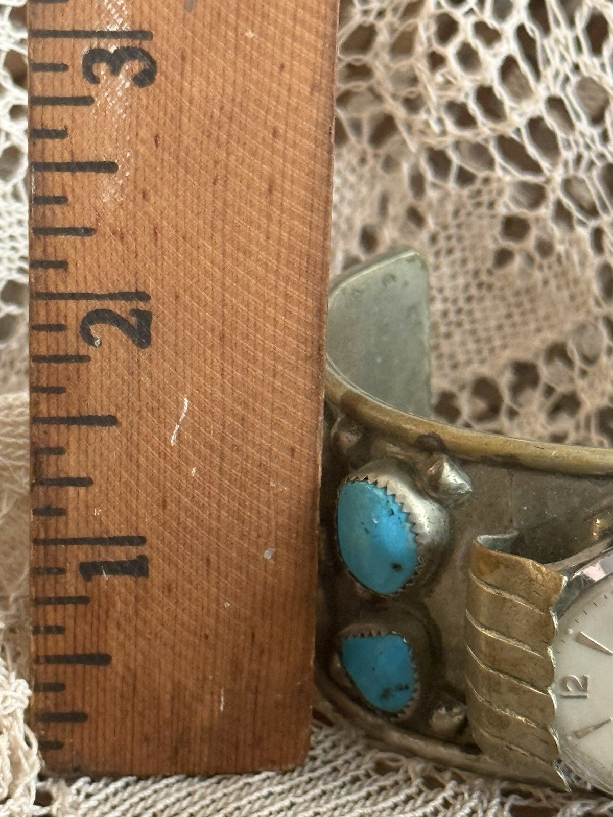 Vintage Navajo Men’s Sterling Silver Turquoise Coral Watch Cuff Croton Runs