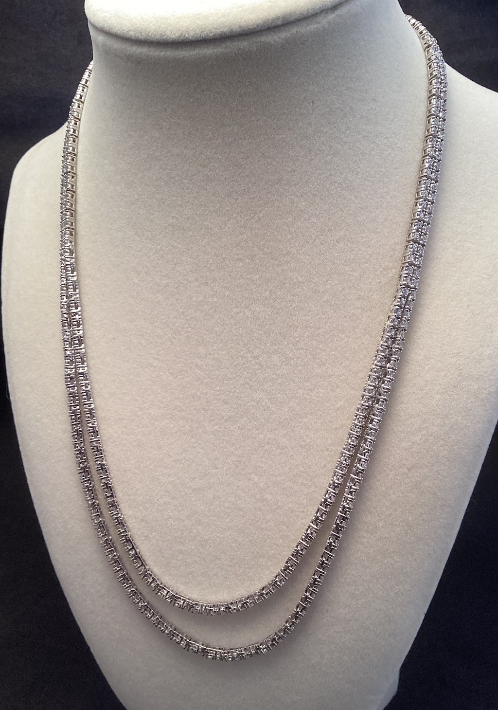 Fuzion Creations FZN Sterling White Quartz Tennis Double Strand 5mm Necklace 18”