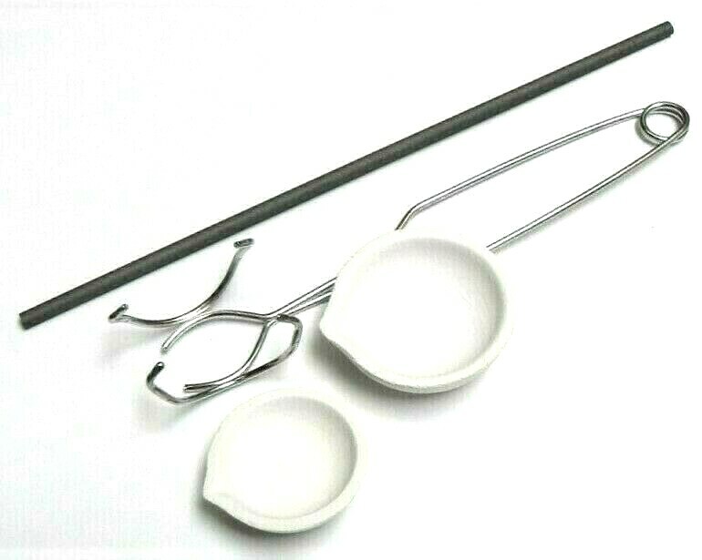 Torch Melting Dish Set 2 Crucibles Whip Handle Tong Carbon Graphite Stirring Rod