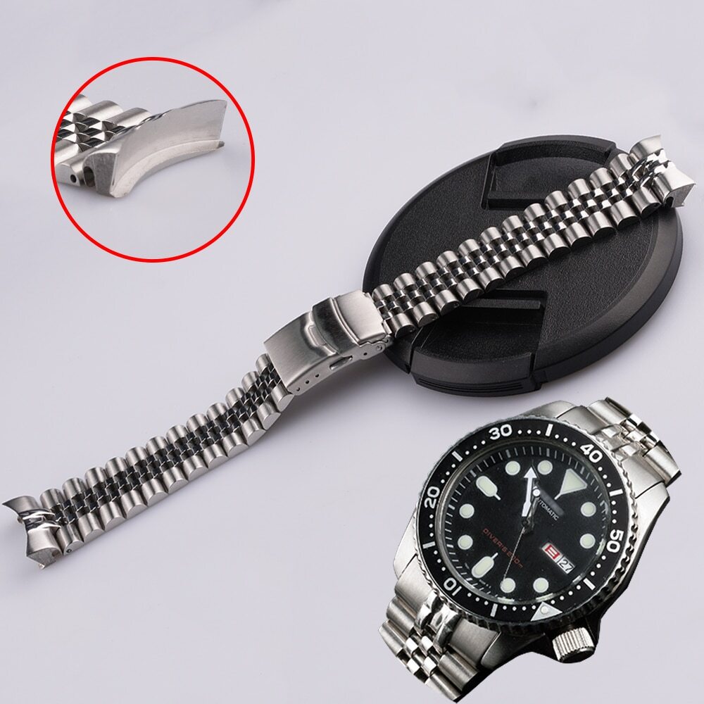 22mm Solid Curved End Silver Jubilee Watch Band Strap Bracelets For Seiko SKX007