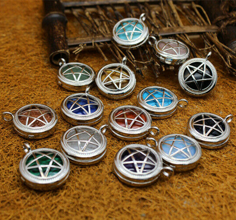 Wholesale 10pcs Natural Mixed Stone Hollow Out Five Star Box Amulet Luck Pendant