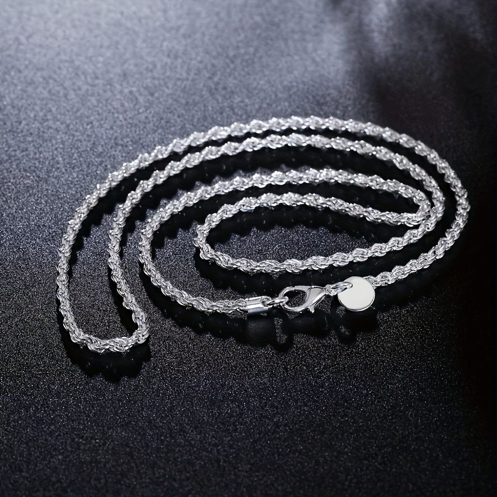 1pc Durable 925 Sterling Silver Twisted Rope Chain for Daily Wear & Everyday Use