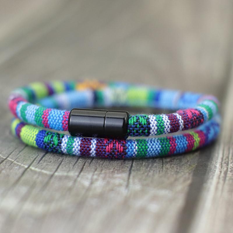 Men’s Bohemian Rope Bracelet Magnetic Clasp Survival Beach Surf Wristband Gift