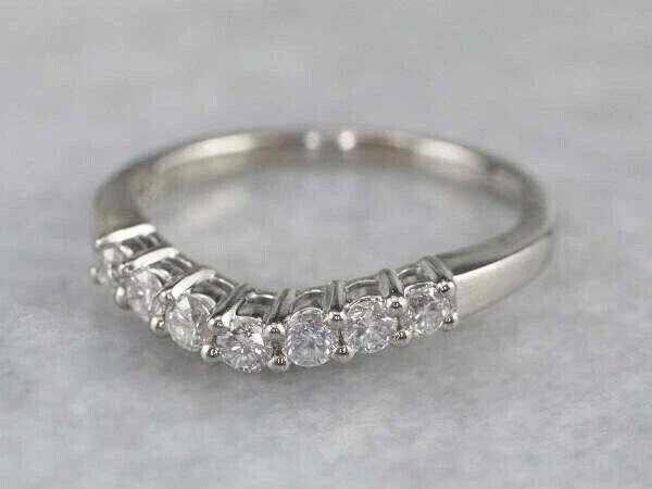 Real Moissanite 3.50Ct Round Cut Curved Wedding Band Ring 14K White Gold Plated
