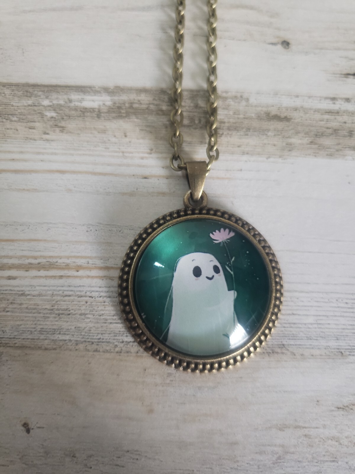 Ghost necklace Halloween jewelry flower green cute love gift plant floral style