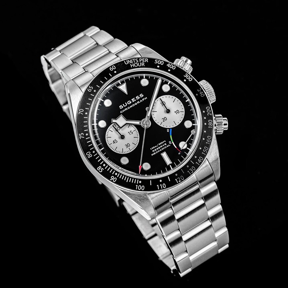 Sugess S457 Mechanical Chronograph Steel Black White Sapphire Men’s Watch