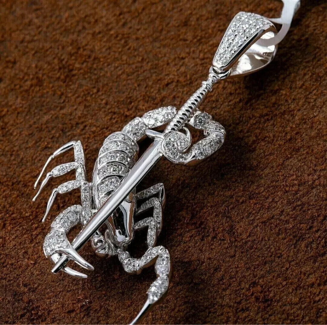 2.00 Ct Round Cut Lab Created Scorpions Diamond Pendant 14K White Gold Plated