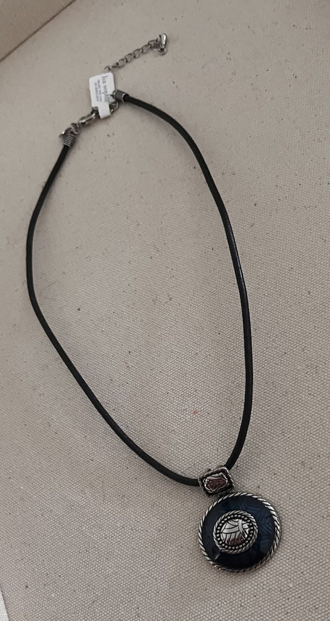 Lia Sofia Regatta Deep Blue Silver Enamel Leather Cord Pendant Necklace NWT