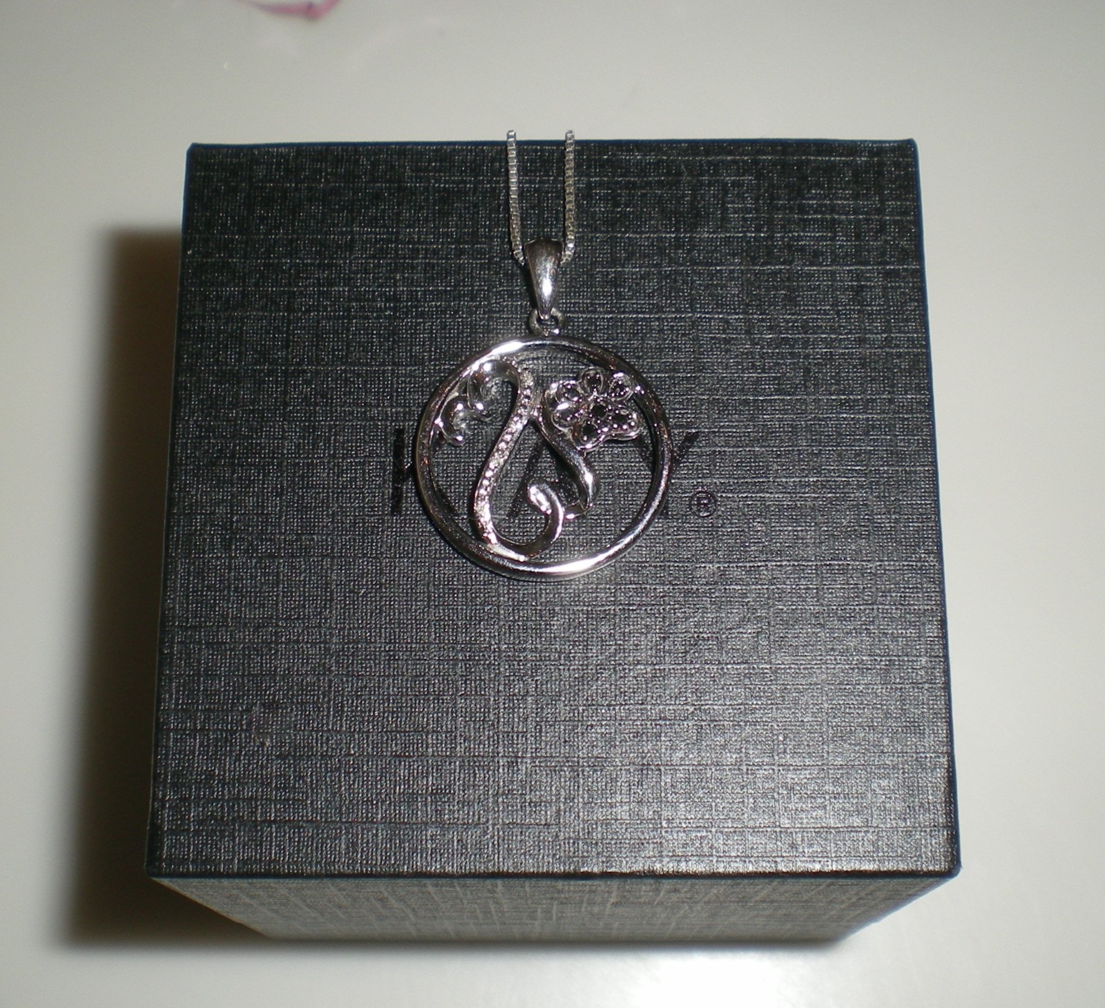 Jane Seymour Open Hearts SS PAW PRINT BLK/WHT Diamond Necklace 🐾 KAY 🐾 RARE!