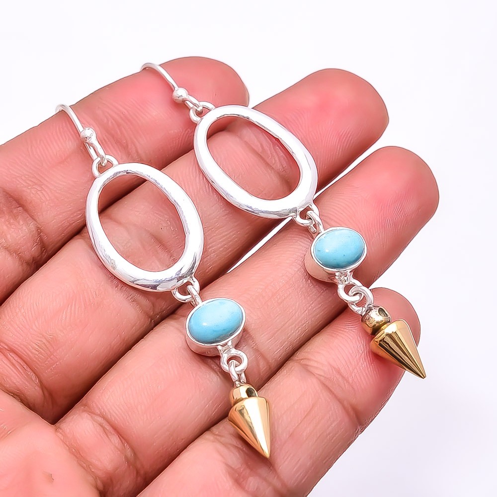 Larimar 925 Sterling Silver Two Tone Arrow Head Earring 2.73″ E22524, Christmas