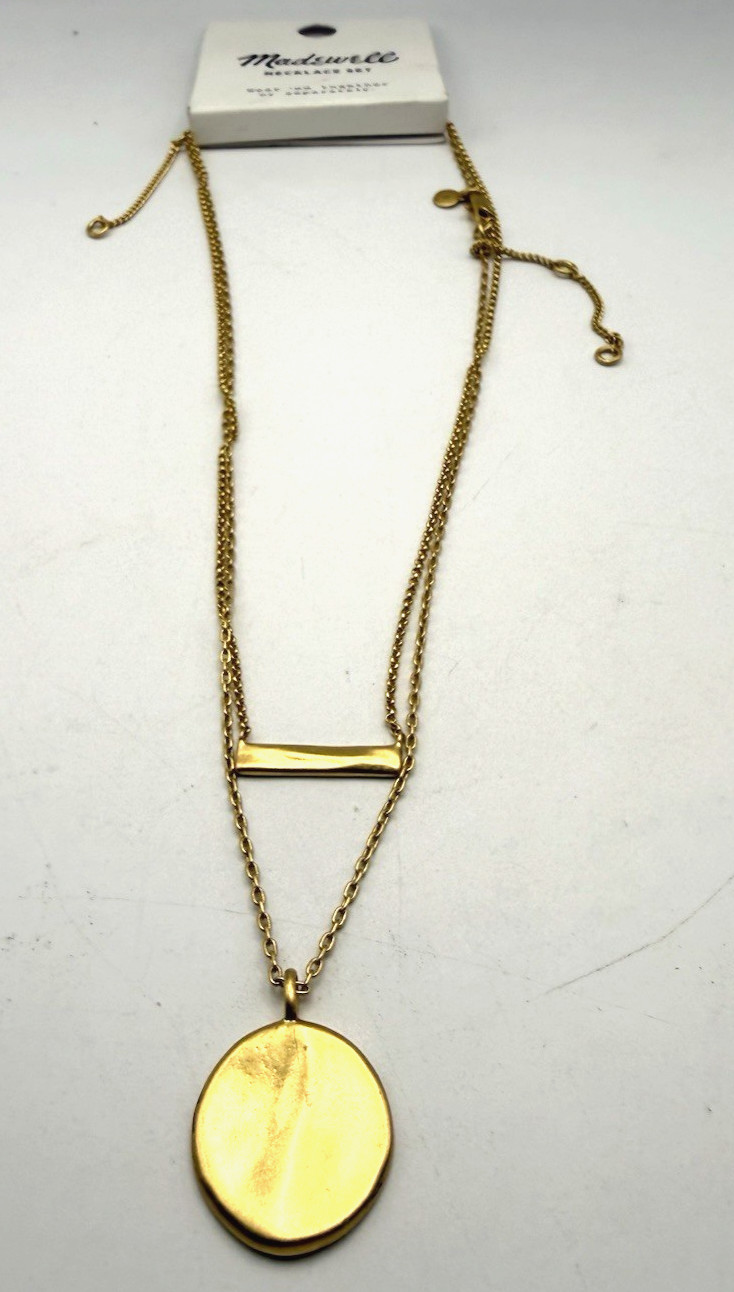 NWT MADEWELL Gold Tone Coin & Bar Pendant Necklaces ~ Wear together/separately