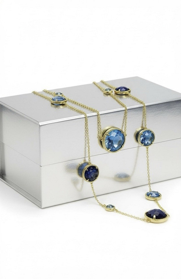 Freida Rothman 925 Imperial Blue 14K Plated 36” Station Necklace $650, $450 NWOT