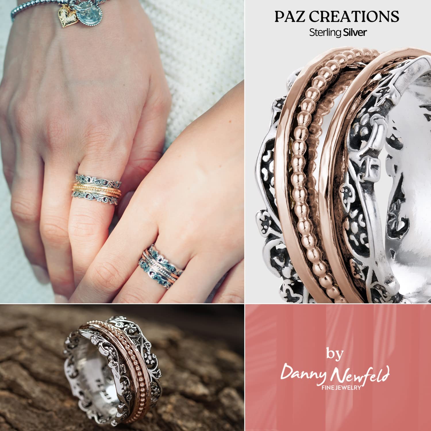 PZ Paz Creations .925 Sterling Silver and Rose Gold over Silver Spinner Ring