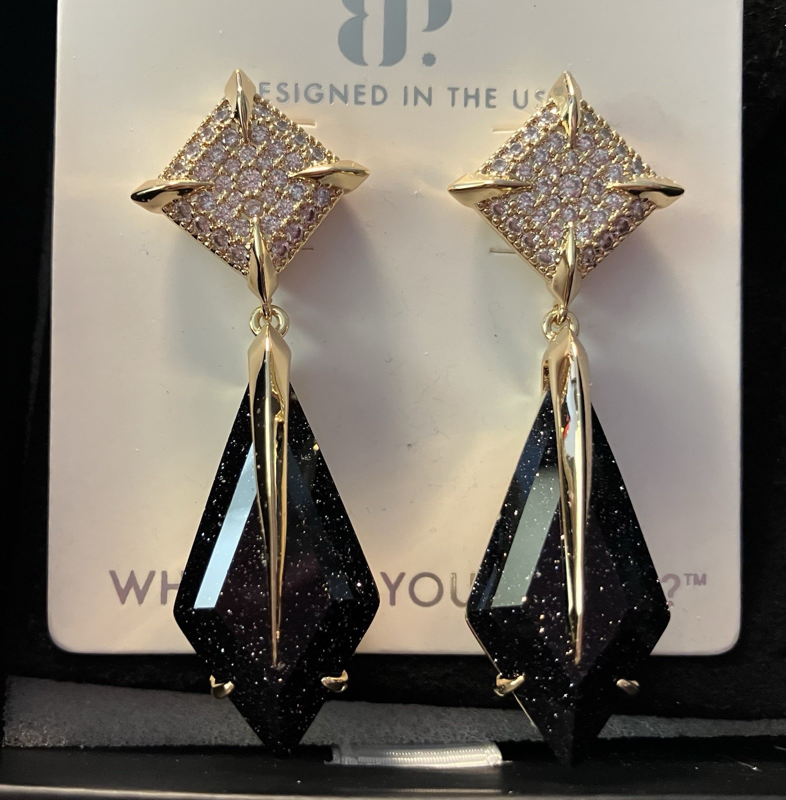BP 2026 Obsidia “She Moves Sharp” Onyx Sandstone Dangle Gold Drop Earrings 🖤