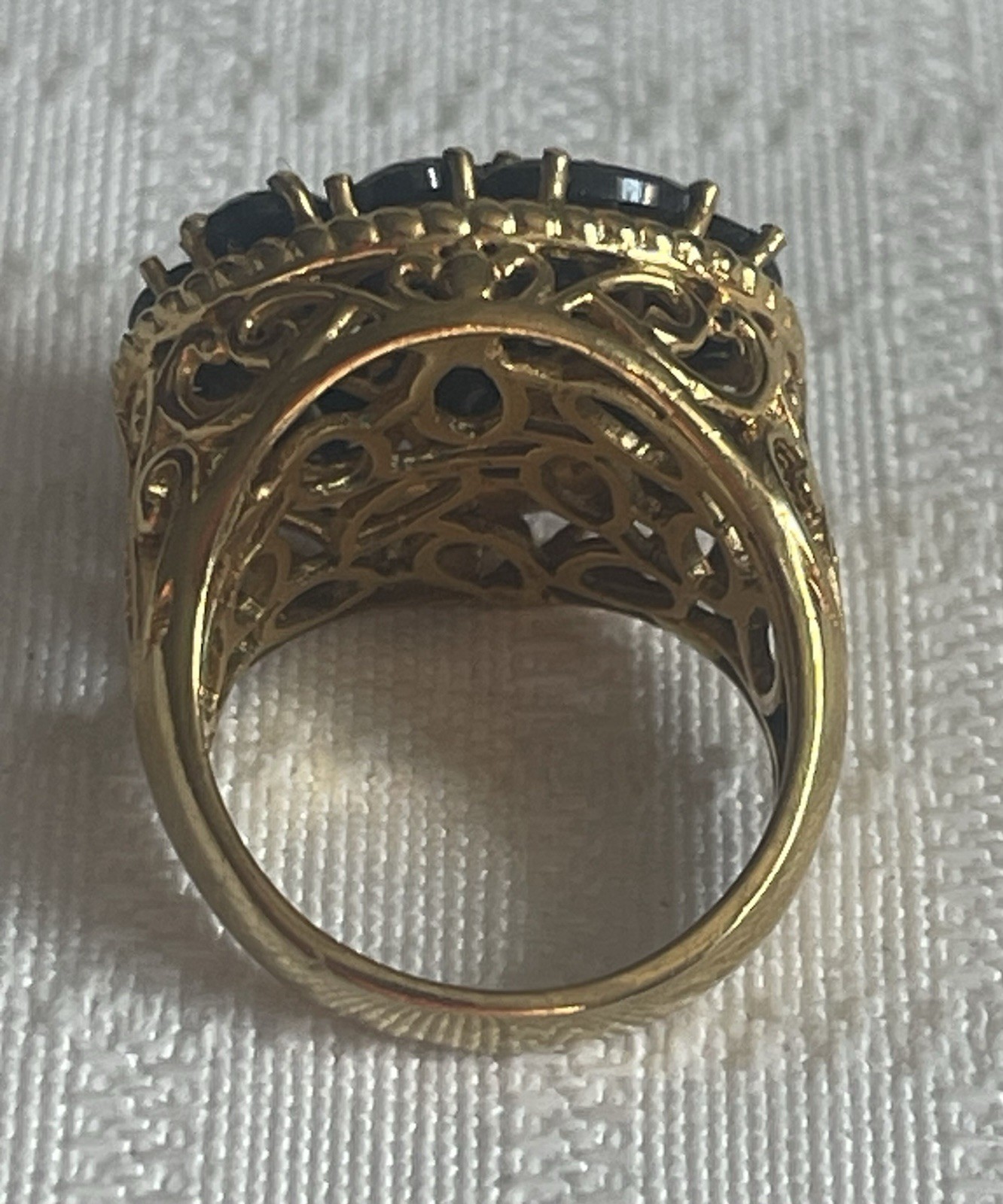 Gorgeous Karis STS Gold Plated Black Onyx Stones Cocktail Ring Size 5.5-6
