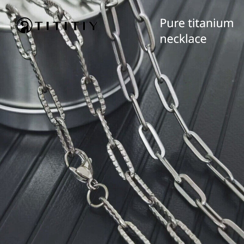 Men Pure Titanium Necklace Flat Long O Chain Hip-Hop Polishing & Embossing 25.6″
