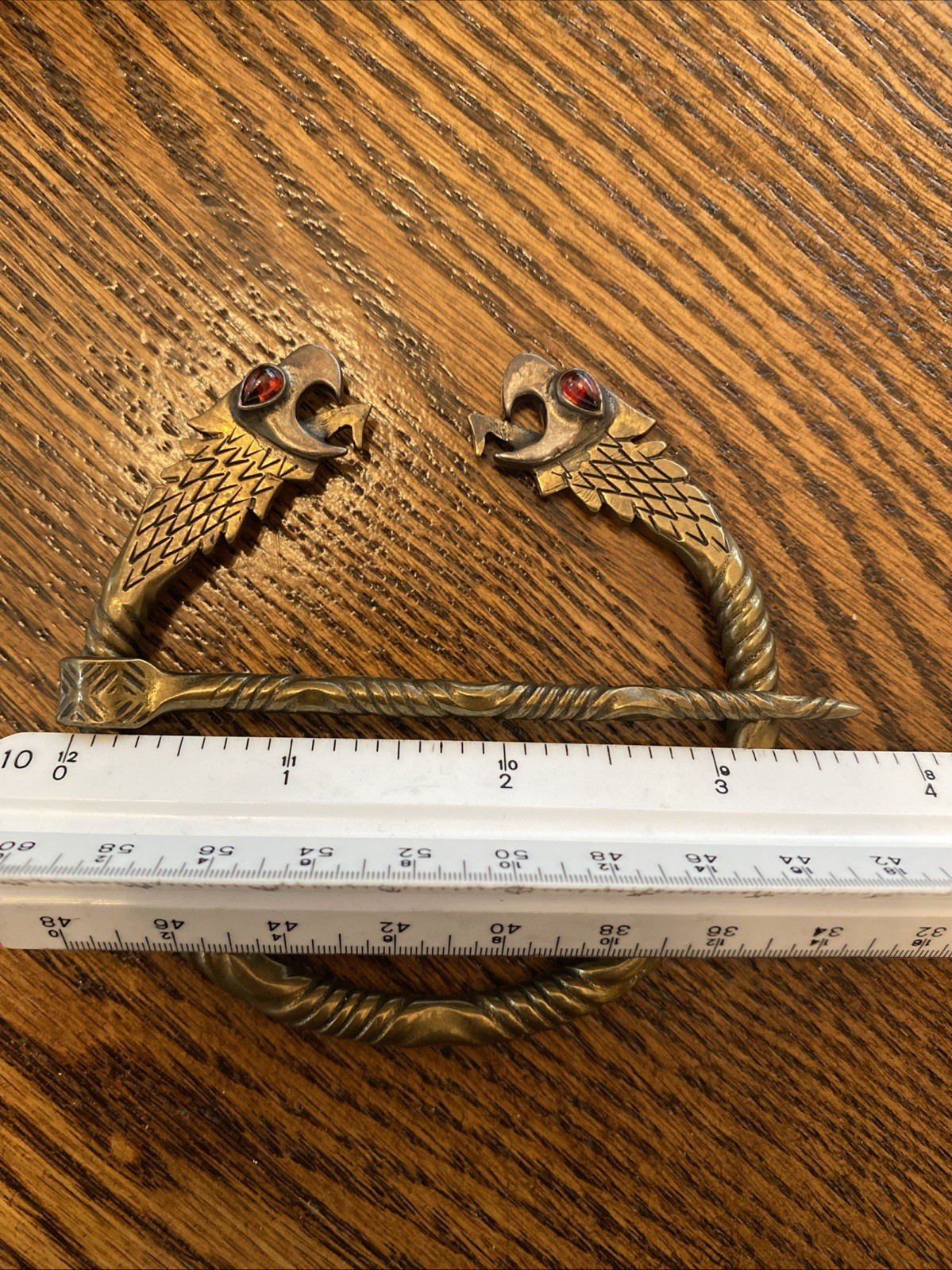 Bronze Ruby Eye Dragon Penannular Brooch Celtic Kilt Pin Earasaid Shawl Fastener