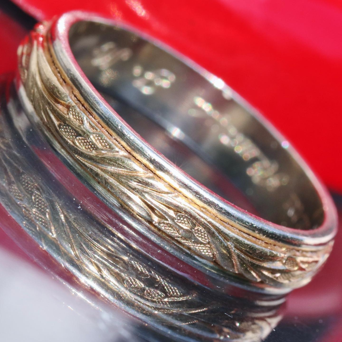 14k multi tone gold wedding band ring size 9.75 handmade antique 4.9gr Artcarved