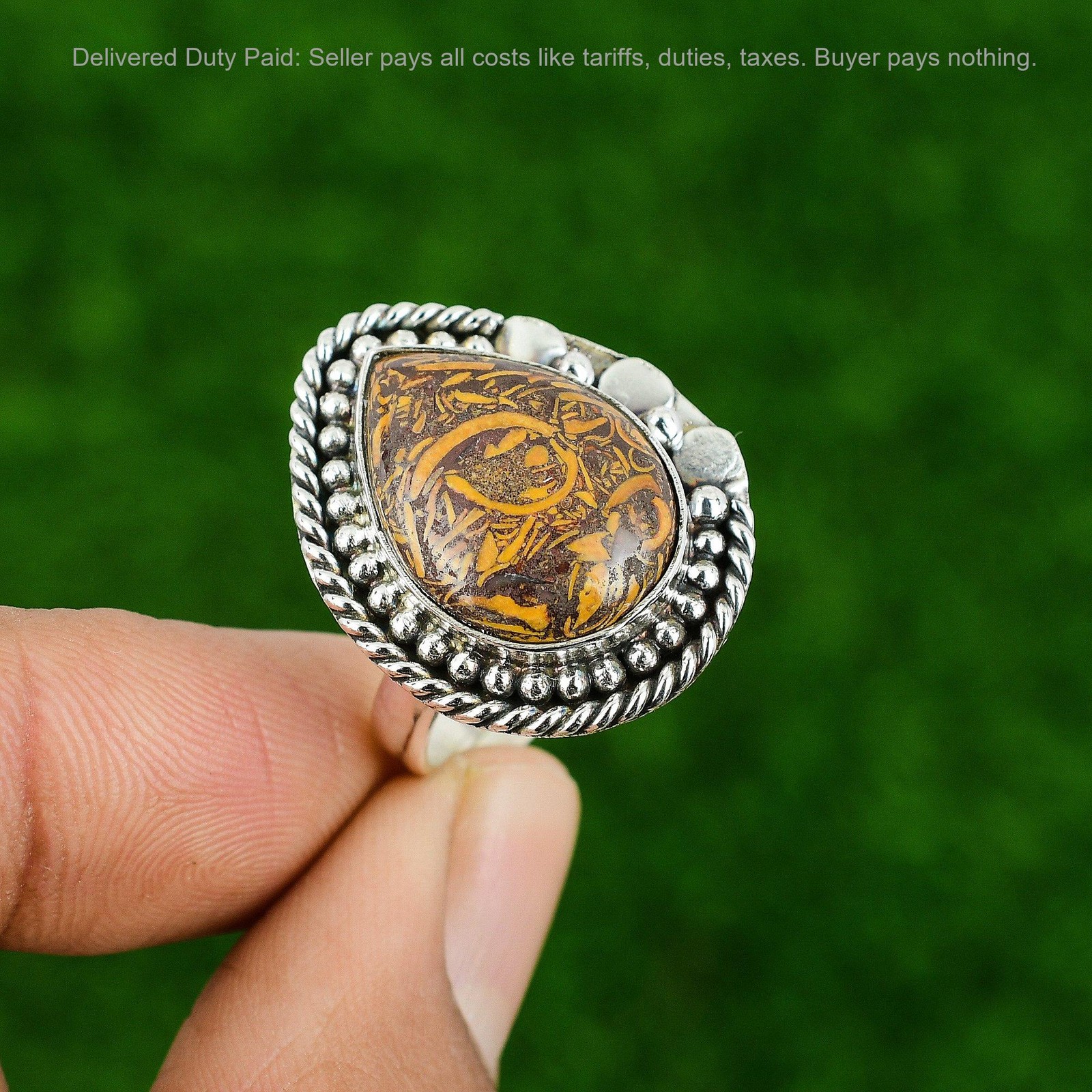 Pear Mariam Jasper Gemstone Mother Unique Promise Bezel Ring Jewelry 925 Silver