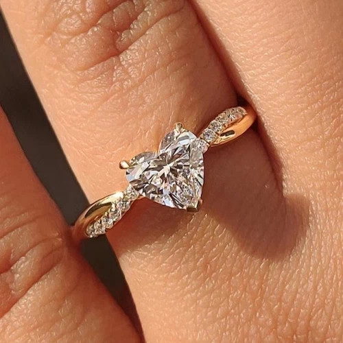 IGI Certified Heart Cut Diamond Ring Lab Grown 2.4 Ct 14k Yellow Gold VVS E F