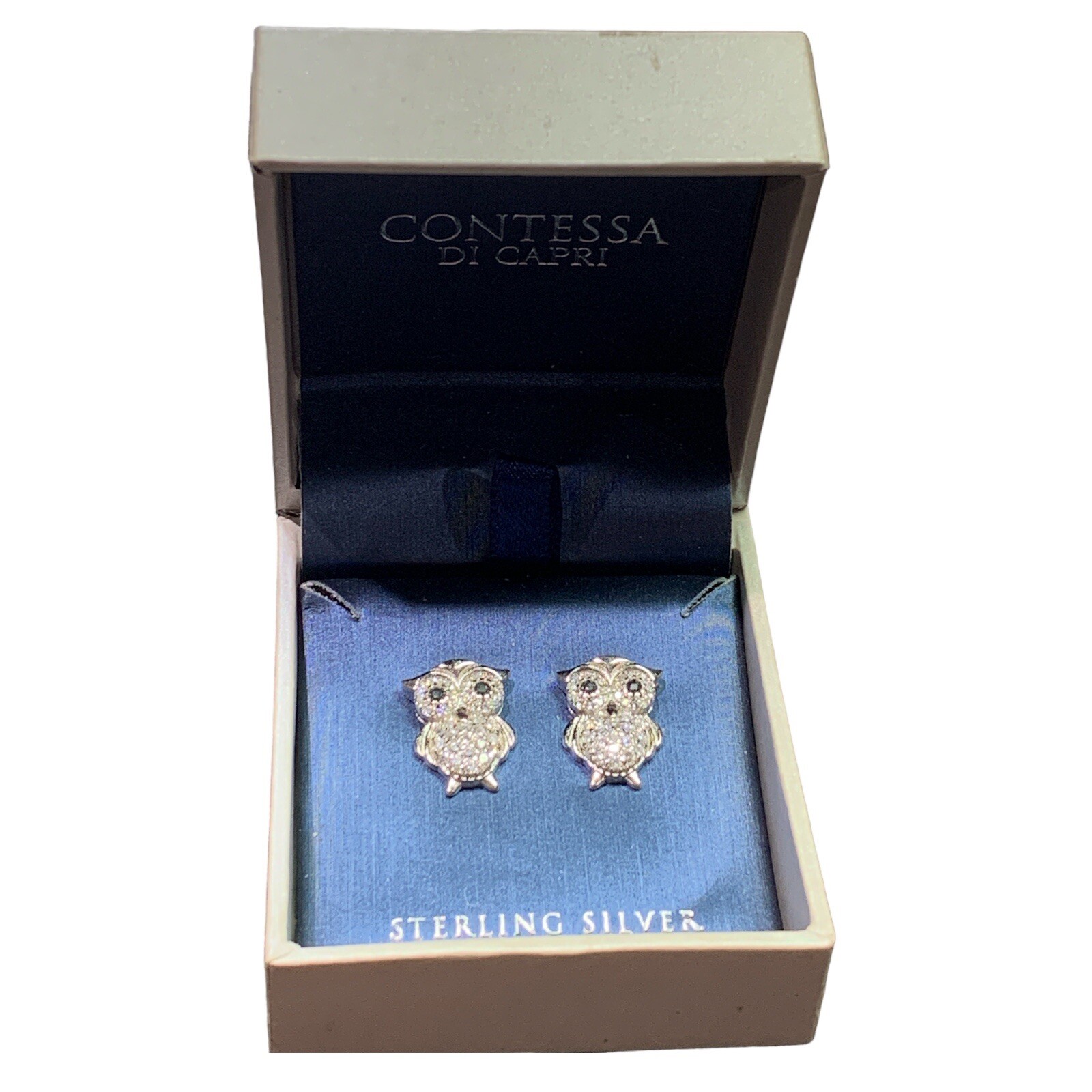 Contessa Di Capri sterling silver owel Cubic Zirconia Stud Earrings