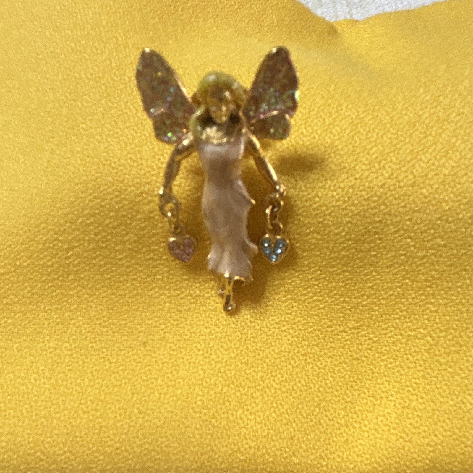 Gold Tone Angel Fairy Pin Brooch w/ Purple & Clear Round Crystals, Metal