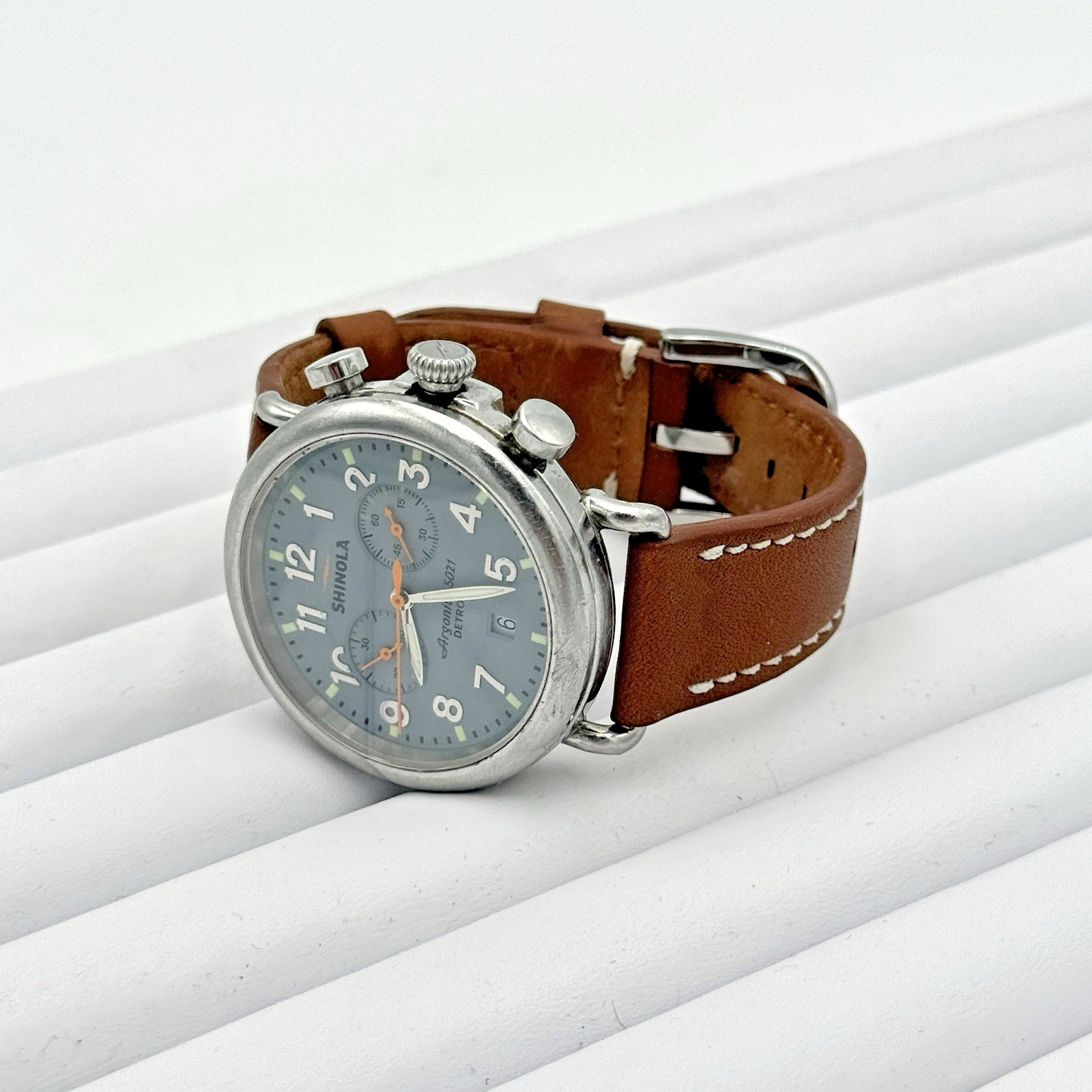 Men’s Shinola Runwell Slate Blue Dial and Tan Leather Strap Wristwatch