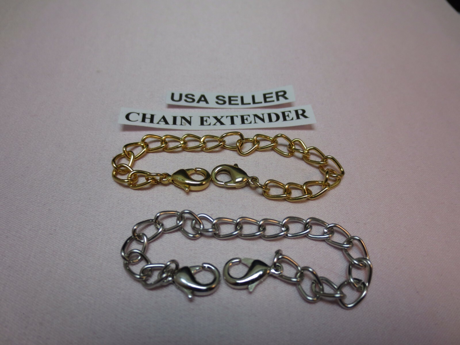 10″ 14 kt GOLD EP &14kt WHITE GOLD EP DOUBLE LOBSTER CLAW NECKLACE EXTENDER
