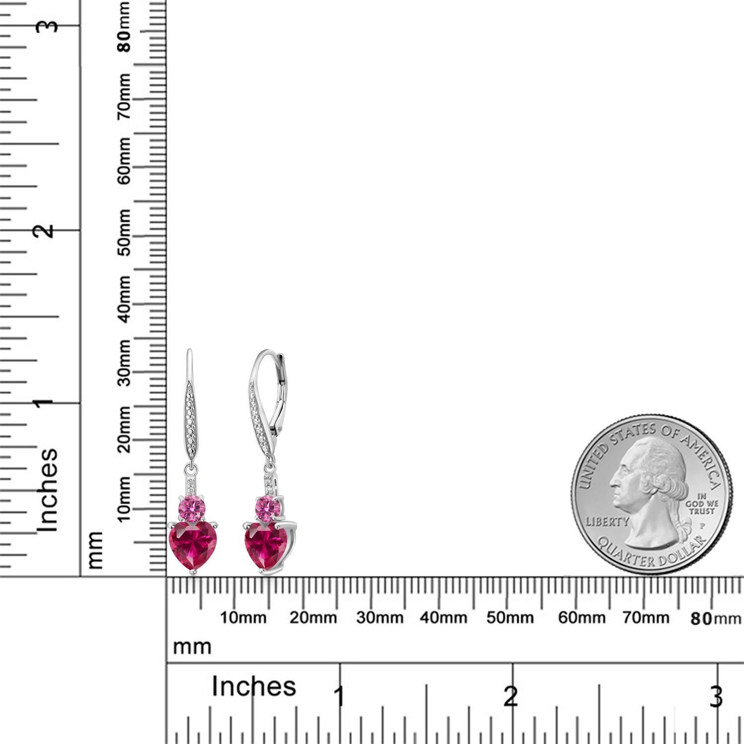 3.29 Cttw Created Ruby Pink Moissanite and White Lab Grown Diamond Drop Dangle