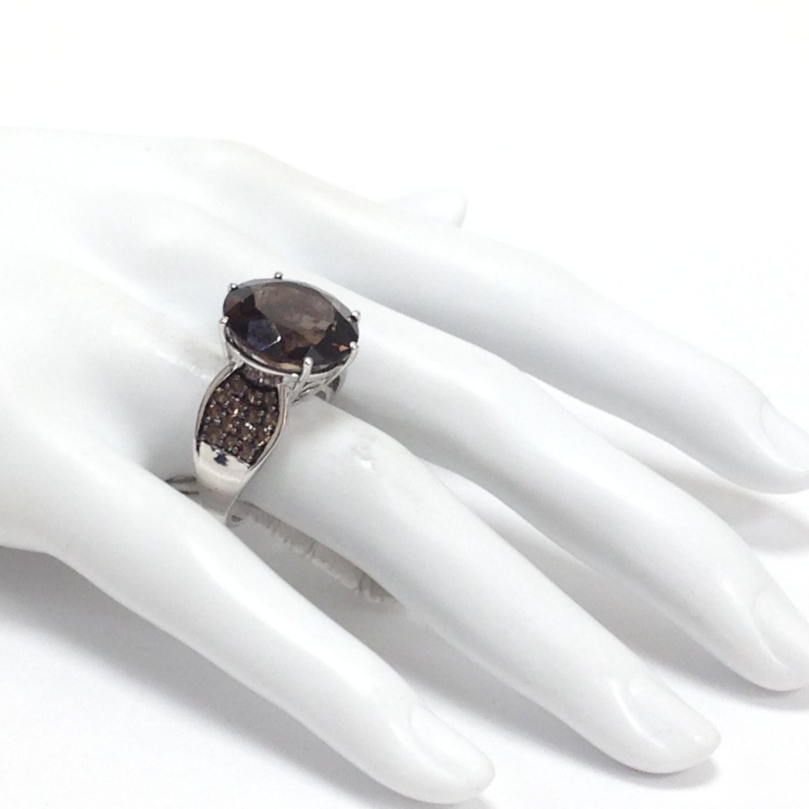 BBJ Bangkok Ratnaraj Sterling Silver Smoky Quartz Gemstone Statement Ring Sz 8