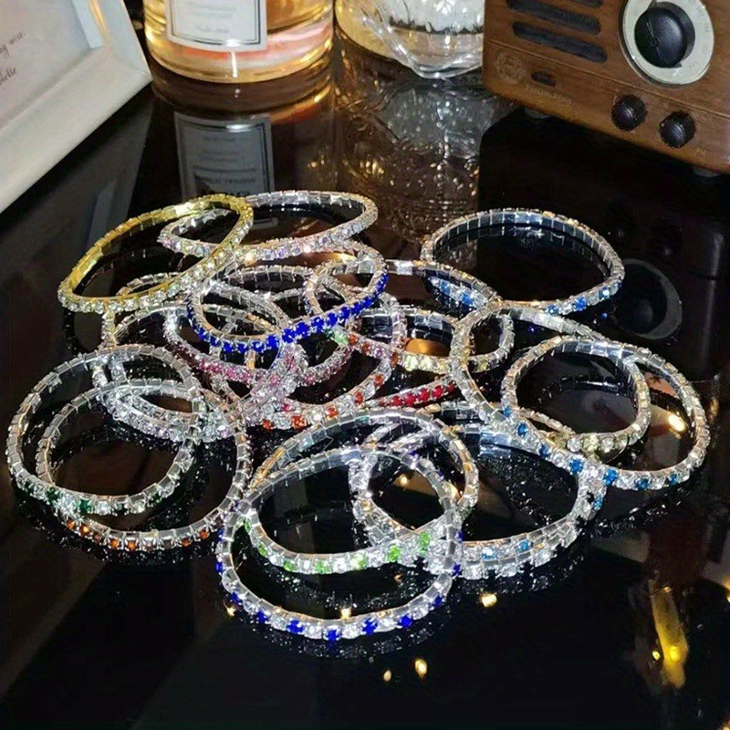 Random 10Pcs Women Crystal Rhinestone Stretch Bracelet Bangle Wristband Bling