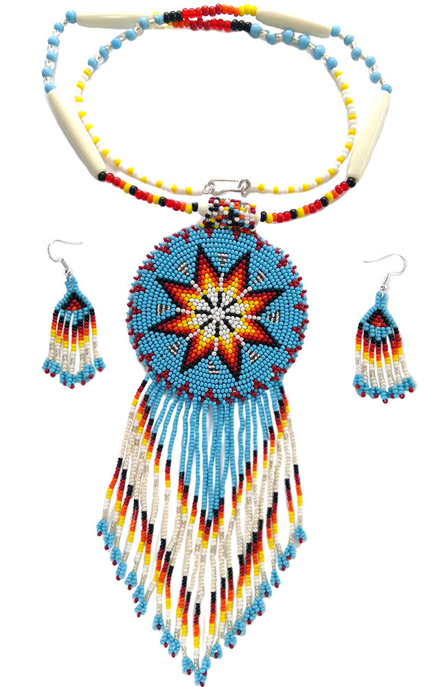 HANDCRAFTED TURQUOISE BLUE STAR BEADED LONG NECKLACE EARRINGS S51/1