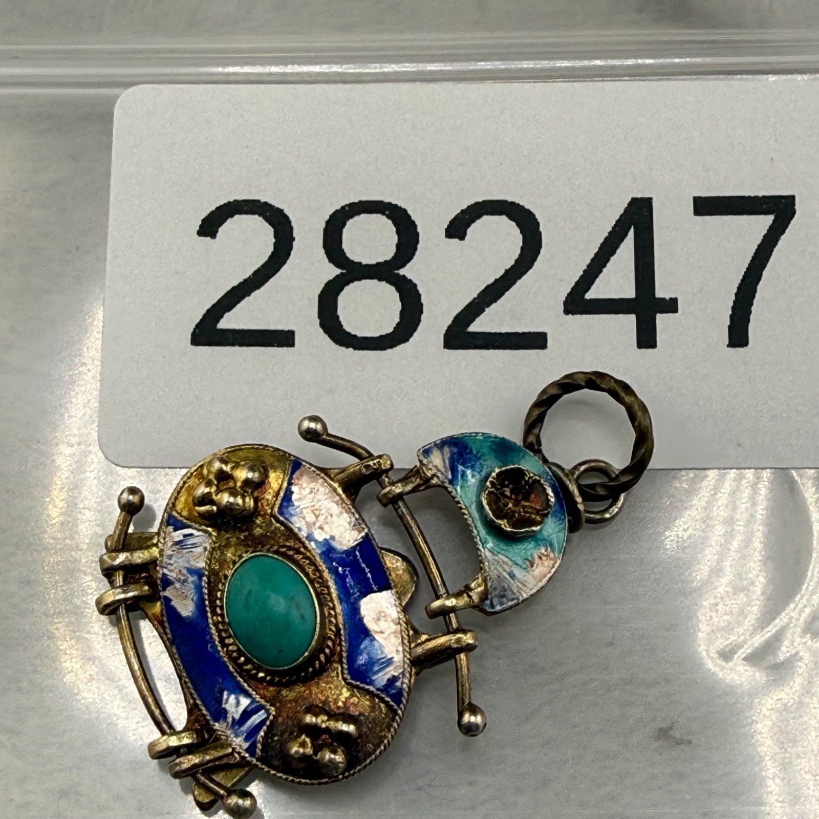 Vintage Chinese Export Pendant Sterling Silver Blue Enamel