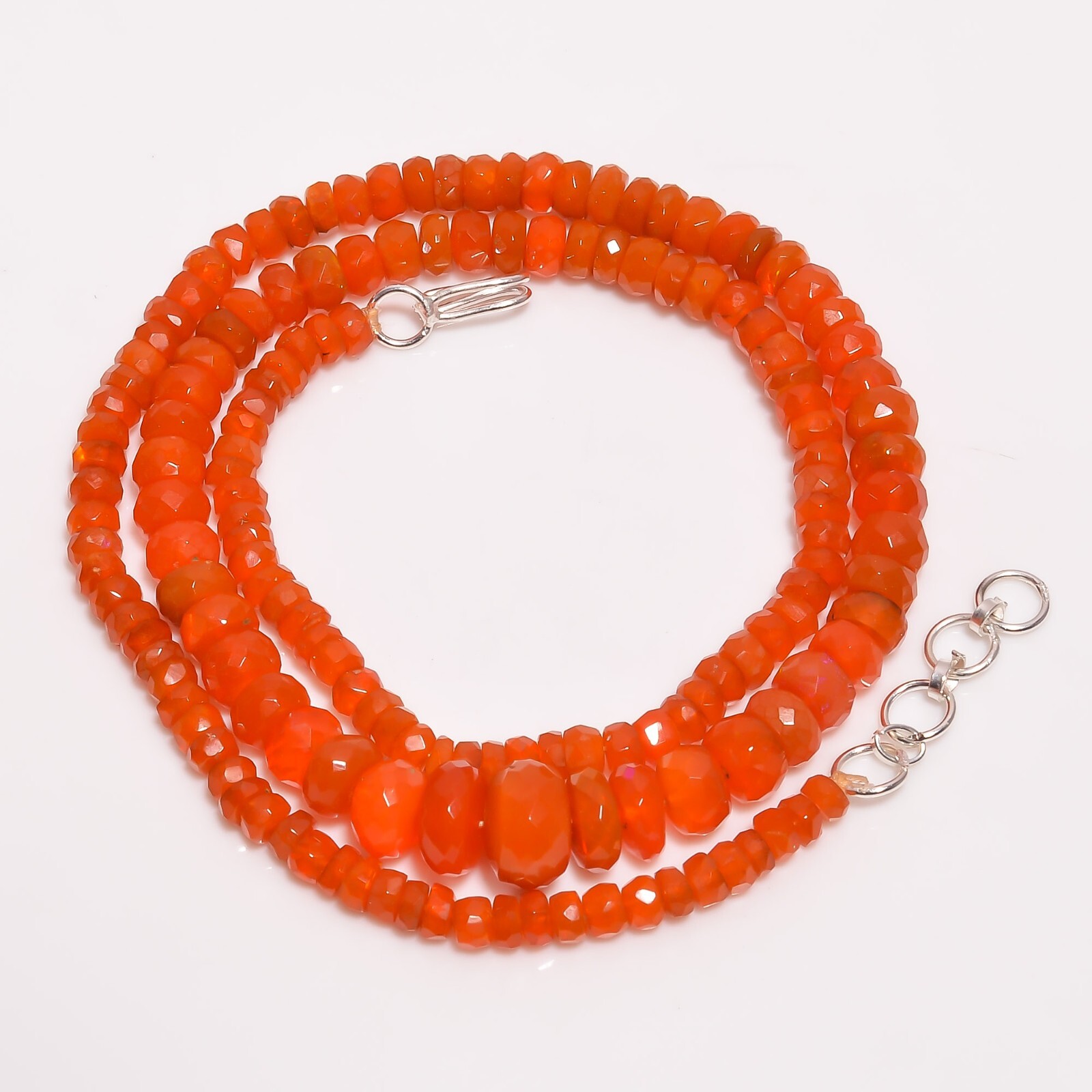 Orangle Ethiopian Opal Gemstone Rondelle Faceted Beads Necklace 18-19″ A-4522