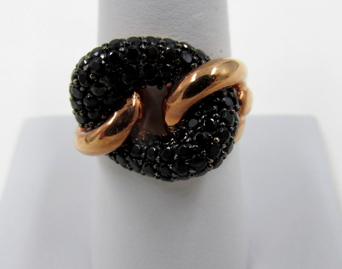 Signed Milor Italy Bronze Black Spinel Gemstone Ring Size 8 Unique Design