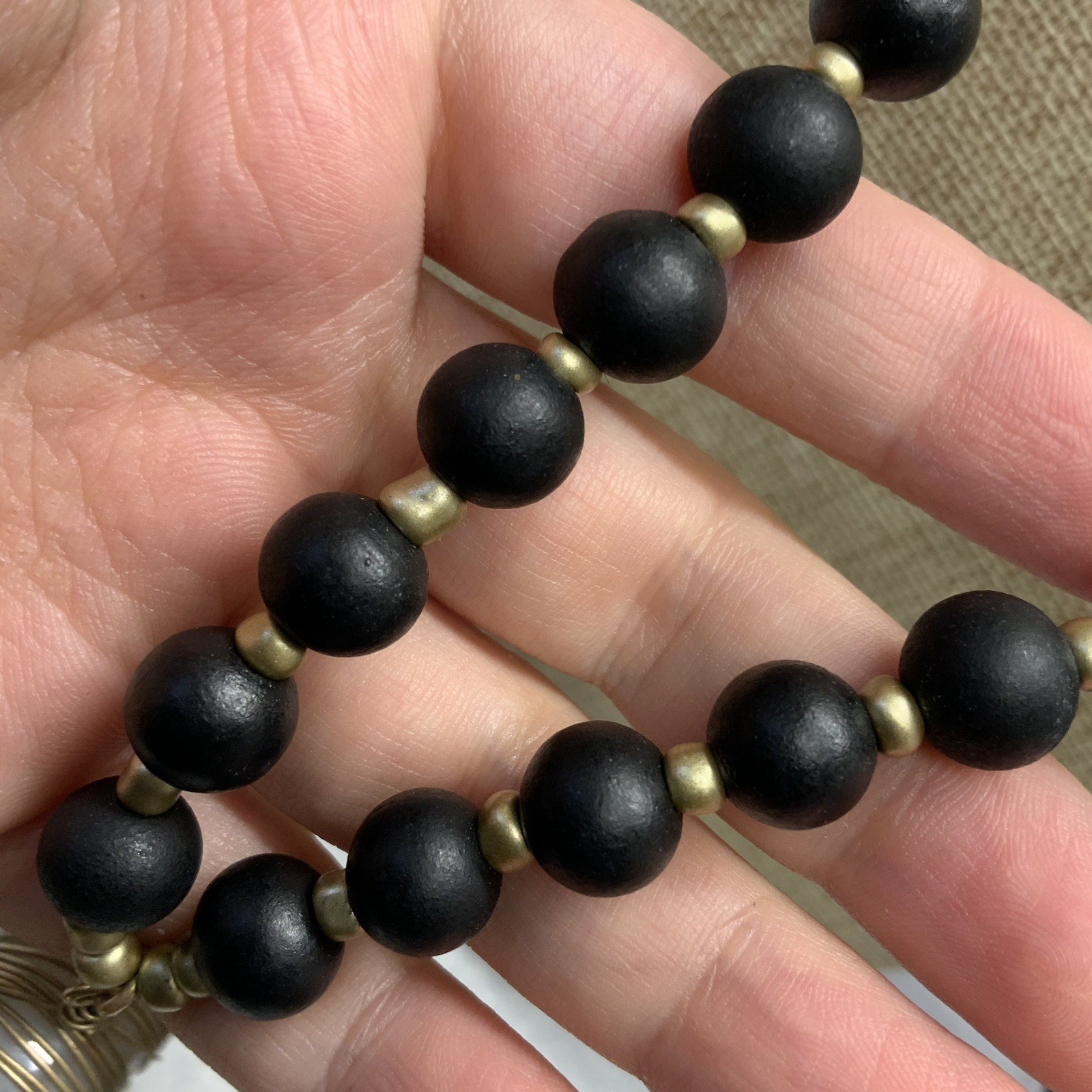 Plastic and wood bead faux horn resin pendant boho necklace