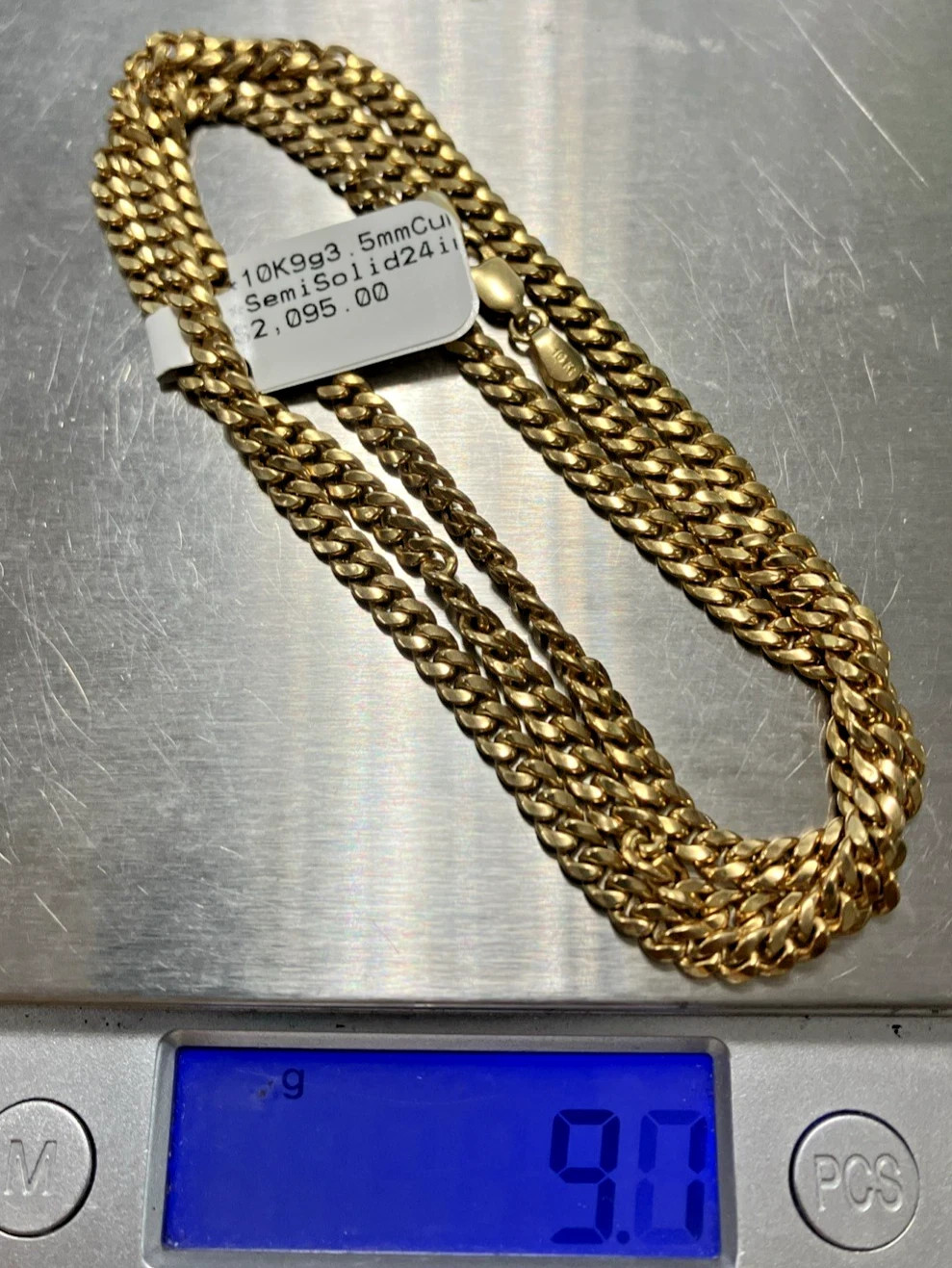 10kt Real Gold Cuban Link Semi-Solid Chain 9grams 3.5mm 24” EG Brand NWT 10K