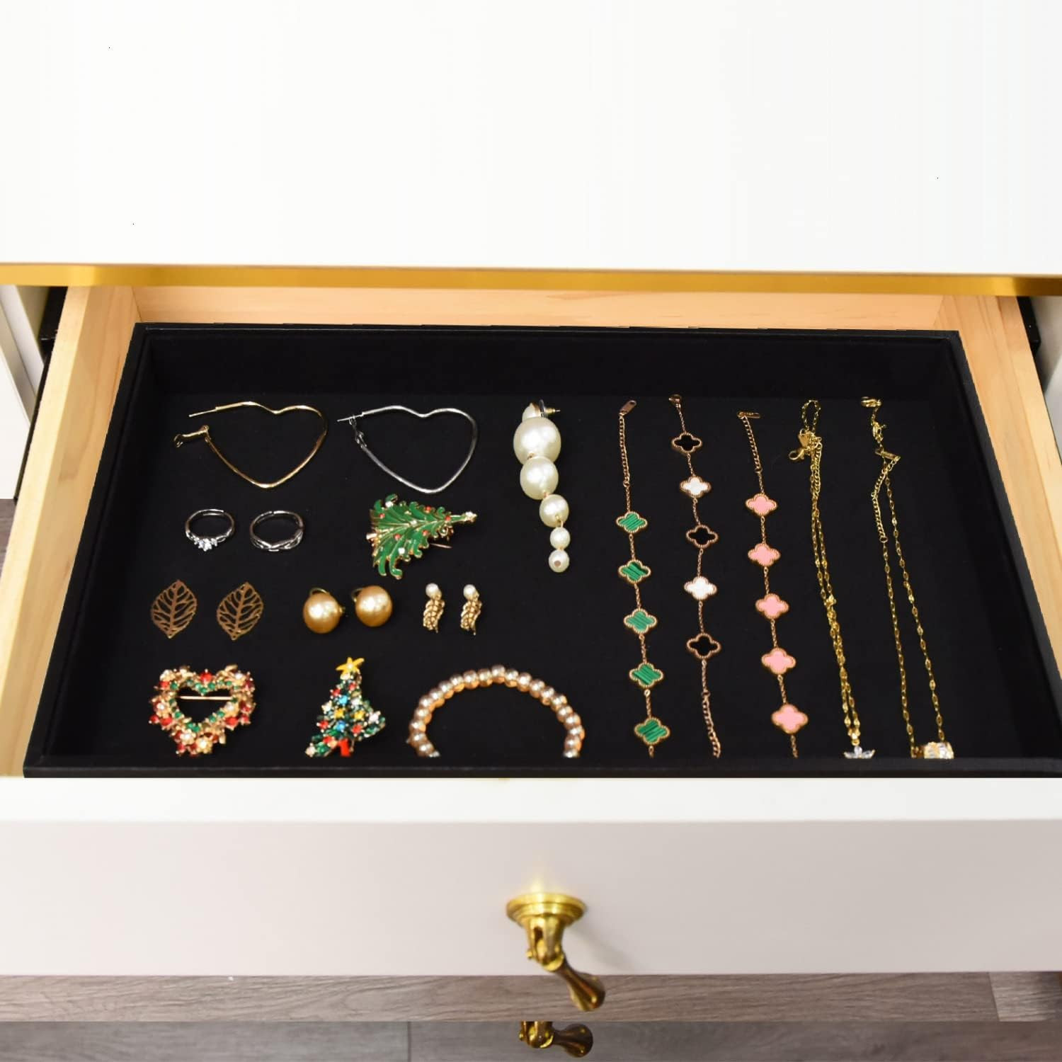 Velvet Jewelry Tray for Drawers Black Jewelrys Display Tray Stackable Jewelry Or