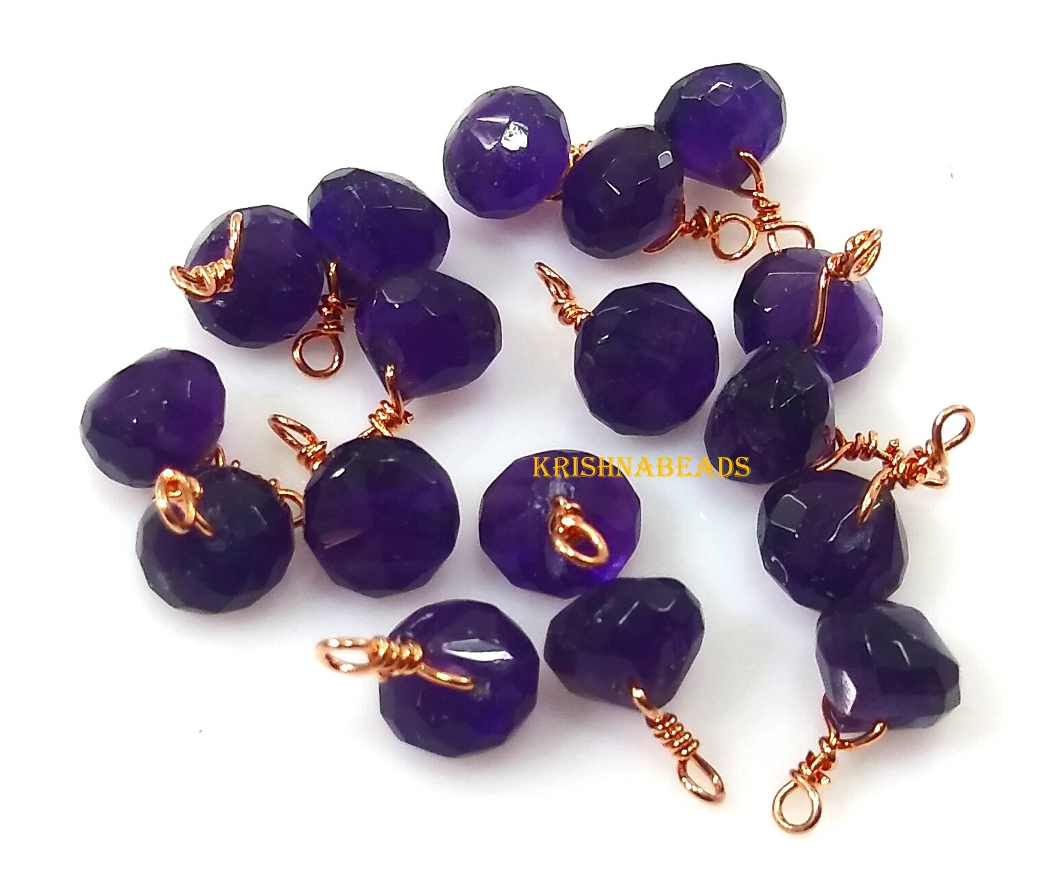 Natural Amethyst Onion Shape 5.5-6mm Beads Rose Gold Plated Wire Wrapped 25Pecs