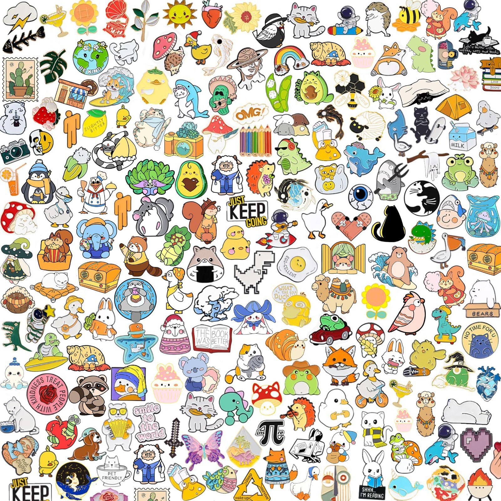Mixed Enamel Brooch Set – 20/30/50/80 Lapel Badges, Cartoon Plant Pins, Funny Bu