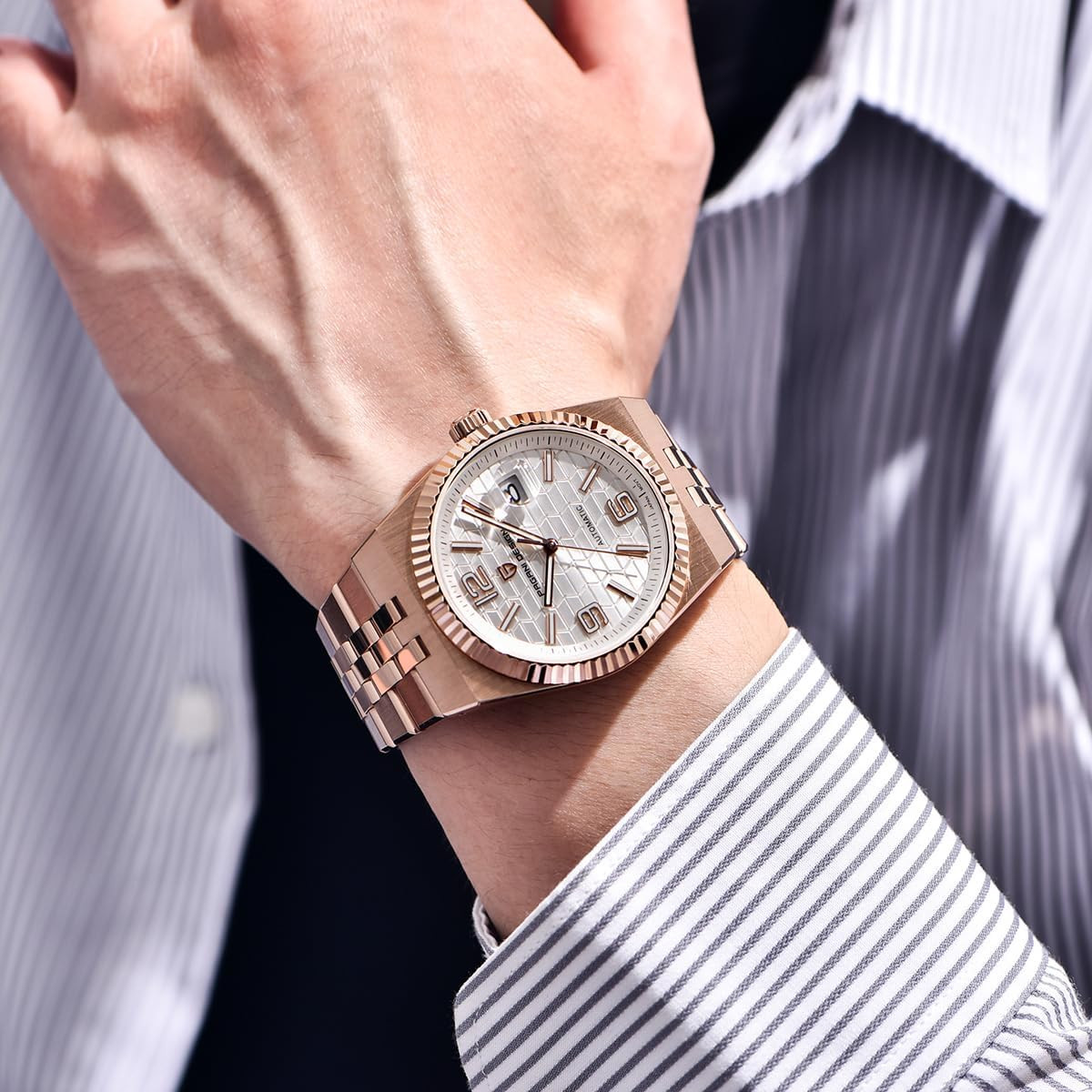 Pagani Design Luxury Automatic Watch PD-YS027, Fluted Bezel, Steel Band