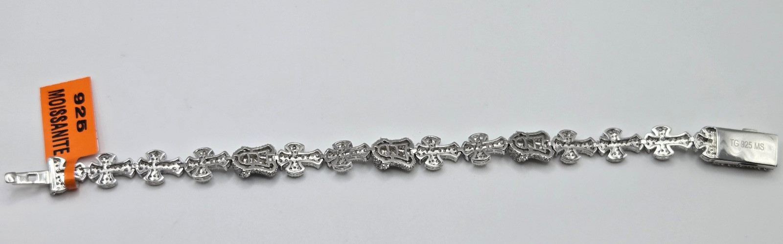 NEW 925 Sterling Silver MOISSANITE Jesus Face & Cross Bracelet, 9in Icey