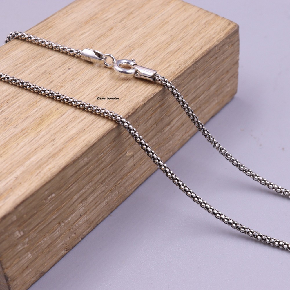 Solid 925 Sterling Silver 1.8mm Popcorn Link Chain Necklace For Her 17.7inch