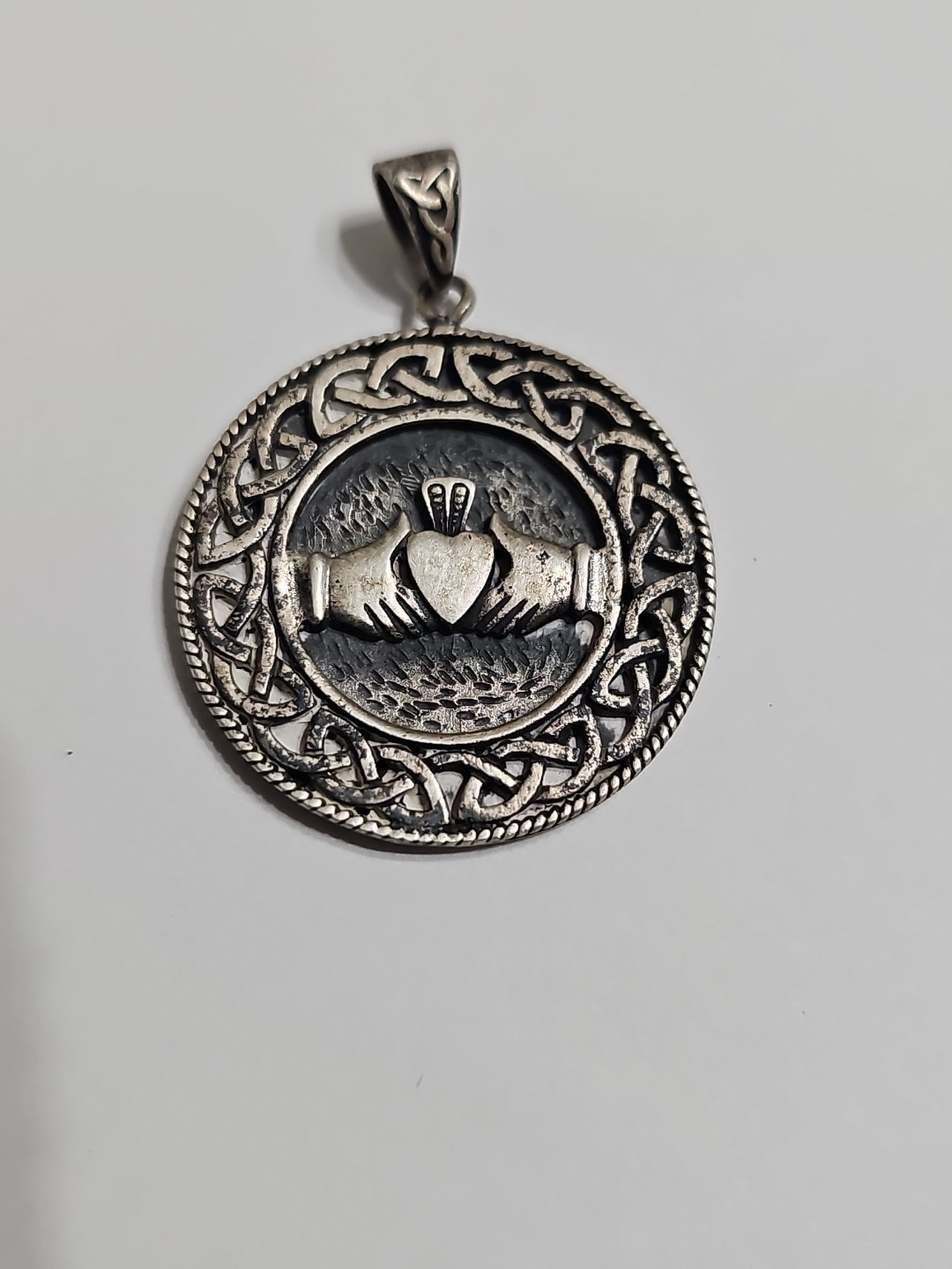 PSCL Hands Heart Knot Celtic larger Claddagh Sterling 925 Silver Pendant 7.69g