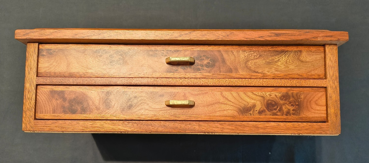AGRESTI Italian Briarwood Burl-Wood 2 Drawer Premium Watch Box w/ Glass Top