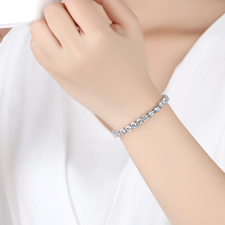7.3″ White Gold Plated Brass White Green Blue Round CZ Tennis Bracelet Gift P52